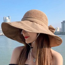 와이드 밀짚햇 모자 해변 바닷가룩 예쁜 밀짚 선캡 리본밀짚모자 와이드챙모자 여름여행모자 여자여름모자