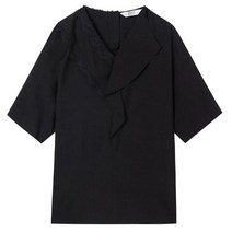 베스띠벨리 2021가을 브이넥 레이스 러플 카라 블라우스2402BK