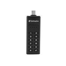 Verbatim 키패드 보안 USB 스틱 USB Type-C 64GB 암호 보호 및 암호화 기능이 있는 메모리 스틱 USB-C 연장 케이블 포함 노트북 및 Co용 USB Type-C 검정색 -11972, 128GB