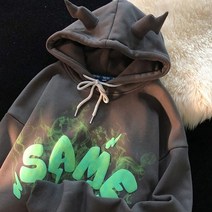 후드 상의 오버핏 티셔츠 빈티지 천사 귀 후드 여성 고딕 레터 프린트 긴팔 후드 스웨트