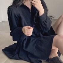 [랜덤플레이] 주름 카라 셔츠 벌룬 원피스