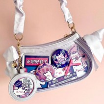 PVC가방 투명가방 여성용 심플하고 귀여운 캔버스 크로스바디 백 리본 활 Bolsa 올 매치 패션 투명 숄더