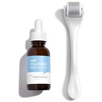 Cosmedica 인스턴트 글로우 키트 : 순수 히알루 론산 세럼 1온스을위한 마이크로 바늘 더 마 롤러 얼굴 화장품 니들 링 장치와