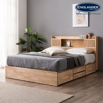 잉글랜더 NEW 클림트 슬라이딩 LED 4단 수납 원목침대 (Sweet Slumber 스탠다드 필로우탑 매트-퀸), 내츄럴원목 + 다크그레이