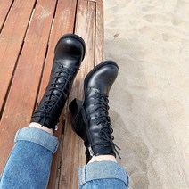 레이스업 워커힐 통굽 여자 앵클부츠