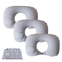 펌프형 공기주입 휴대용 캠핑베게 3P+보관파우치, 그레이