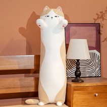 TCR 꾹꾹 고양이 모찌 바디필로우 안고자는 긴 베개 동물 여름 임산부 u자 롱쿠션, 브라운