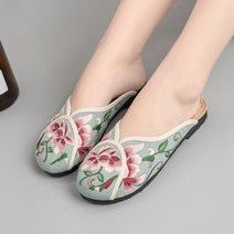 자수녀 신발 빈티지 방제 가방머리 플랫 슬리퍼 실내화 전통꽃신 전통신발 꽃신 이쁜신발 수제화 수제신발 자수신발