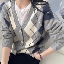 여직원 유행안타는 아가일체크 가디건 미들 40대 스웨터가디건