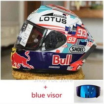 풀 페이스 쇼에이 X14 시계 로터스 LS39 마르케즈 오토바이 헬멧 남자 승마 자동차 모토크로스 레이싱, blue visor+XL