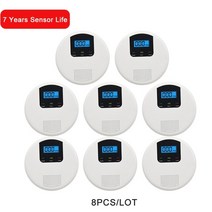 일산화탄소 측정기 감지기 경보기 독립 co sensor 7 년 일산화 lcd 디지털 ppm 농도 디스플레이 화재 경고 경보 ce en50291, 8pcs 공동 센서
