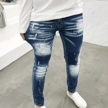 용된다 남자 스크래치 워싱 스판 9부 데님 청바지