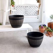 빈티지 통나무 플라스틱 대형화분 37x27cm 마당텃밭, 블랙