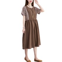 러블로어 체크무늬 소매배색 원피스