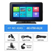카플레이모니터 7 인치 4K 자동차 DVR 카플레이 무선 유선 안드로이드 오토 ADAS 대시보드 와이파이 블루투스 AUX 대시캠 GPS 후방 카메라 동영상 레코더 Android, ADAS NO GPS+64G
