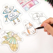 율아트 슈링클 매직페이퍼 만들기 16종 도안 세트 미술놀이 마술종이 쉬링크 필름 작아지는종이 열쇠고리 키링 재료, 로봇과친구