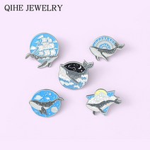 별이 빛나는 하늘 고래 에나멜 핀 모험 오션 세트 여성을위한 항해 브로치 남자 패션 옷 깃 핀 가방 배지 보석 선물 도매|Brooches|