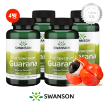 [4병] 스완슨 과라나 500mg 100캡슐 천연 카페인 보충제 에너지 Guarana
