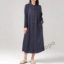 린넨 롱셔츠원피스 면마 버튼업 오버핏 빅사이즈 버튼업 라운드카라넥