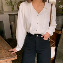로로텐 브이넥 카라 핀턱 블라우스 여성 빅사이즈