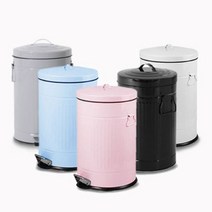 파스텔 모던 컬러 휴지통 (양철) 3L/5L/12L/20L (블루/핑크/블랙/화이트/그레이), 화이트, 12L, 1개
