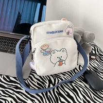 DFMEI 새로운 캔버스 가방 여성용 가방 0ins 귀여운 곰 프린트 숄더백 트렌디 패션 메신저 백