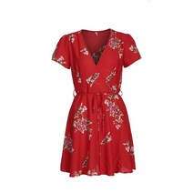 여름 boho 여성 꽃 쉬폰 드레스 v-목 허리 비치 미니 shortsleeve 슬림 스윙