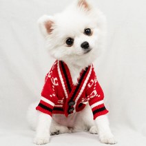 헤이썬썬 애견 애묘 니트 명품옷 가디건 레드 강아지옷(XXL까지), M(2KG~3KG)