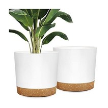 실내 식물용 화분 25 4cm(10인치) 배수 구멍 및 받침이 있는 플라스틱 화분 홈 가든 야외 장식 화이트 모던 하우스 화분 허브/알로에/다육 식물 심기용 2팩, 25.4cm(10인치) 화이트(2팩), 25.4 cm