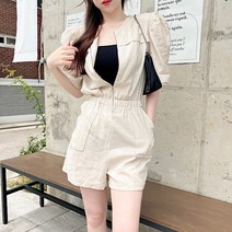 [린넨100/국내제작] 우디 지퍼 밴딩 린넨 점프수트 반바지 2color