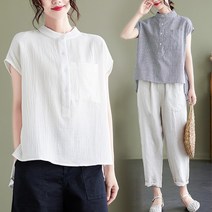 도니와 여성 차이나카라 앞포켓셔츠 주름셔츠 스트라이프셔츠 기본셔츠 여름셔츠 예쁜셔츠 여름블라우스 예쁜블라우스 오피스룩 직장인셔츠 풀근패션 깔끔한셔츠 민소매셔츠 반팔셔츠 데이트룩