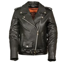 여성용 가죽 오토바이 재킷 플레인 사이드 블랙. 653692, X-Small