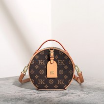 미니 라운드 크로스 숄더백 홍콩 리얼 가죽 원반빵 여 패션 올드 플라워 숄더