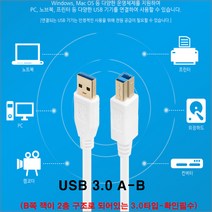 강원전자 kw-UB303Z USB3.0 AM-BM 케이블usb 3.0 ab (화이트-b쪽 잭이 2층구조 3.0타입-일반usb와다름) 전원케이블, 1개, 2m