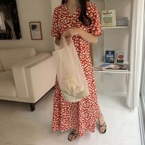 메이플 나염 패턴 플레어 맥시 롱 원피스