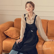 골든래빗 라운드 에이프런 원피스형 카페 린넨 감성 앞치마, 블랙