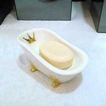 JINGHENG 비누받침 욕실 호텔 레스토랑 세면대 도자기 비누함 욕조모양 솝 트레이, 흰색 금박 욕조