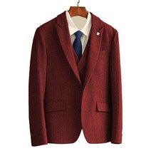 하객룩 클래식 빈티지 남성 정장 1 피스 (재킷) 헤링본 트위드 울 혼방 블레이저 슬림핏 2 버튼 턱시도 코