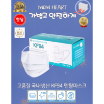 가볍고 안전한 밈하트 국내생산 KF94덴탈형마스크 화이트 식약처기능성인증 피부테스트완료 숨쉬기편한 온가족마스크, 화이트100매