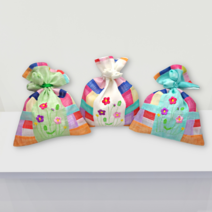 한국민예사 모시 조각보 꽃자수 복주머니 중 고급 미니 파우치 한국 전통 선물 주머니 16X21cm, 08 진핑크색