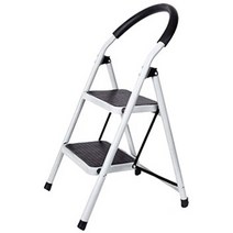 엠케이리빙 가정용 접이식사다리 2단 (화이트) 고강도 스틸 안전발판