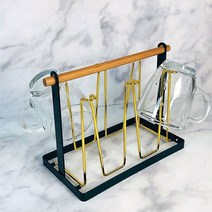 홈스타일 컵걸이 정리대 건조대 거치대 커피잔 원목, 골드, 1개