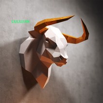 50cm 황소 머리 페이퍼크래프트 DIY 3D 입체 벽장식 동물 헌팅트로피 종이 Hiuha 증정, 화이트