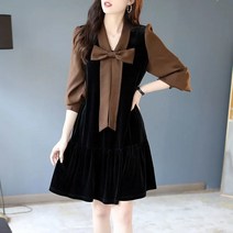 실크 원피스 골드 여성 2023 봄옷 키커 보이는 디자인감각 보이핏 볼륨 패치워크 긴 소매 4999028363