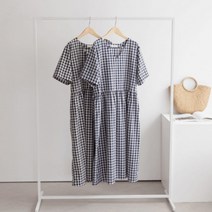 [바보사랑] 데일리 여성 원피스 드레스 하객 깅엄체크 루즈핏