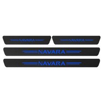 자동차 스타일링용 방수 탄소 섬유 스커프 문턱 스티커 닛산 Navara d40 d22 d23 np300 용 액세서리 4 개입, 파란