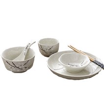 Jin Zhong Tai 1인용 한식기세트, 공기 + 종지 + 접시 + 컵 + 숟가락 + 젓가락, 시안
