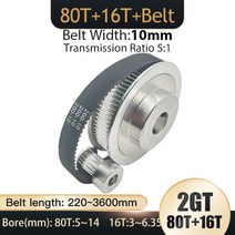 타이밍 풀리 벨트 폭 10mm 보어 3.17-14mm 텐셔닝 휠 싱크로너스 3D 프린터용 GT2 80T 16T 2GT 2M 풀리 톱니, 85.80T B6.35 - 16T B5-Belt 200