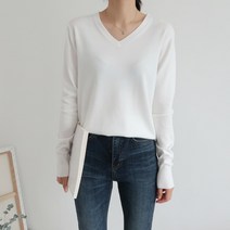 여성 봄 가을 겨울 부드러운 캐시미어 이너니트 촉감왕 기본 베이직 무지 브이넥 니트티