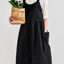 모던 심플 꽃집 주방 이쁜 린넨 원피스 앞치마, 민트